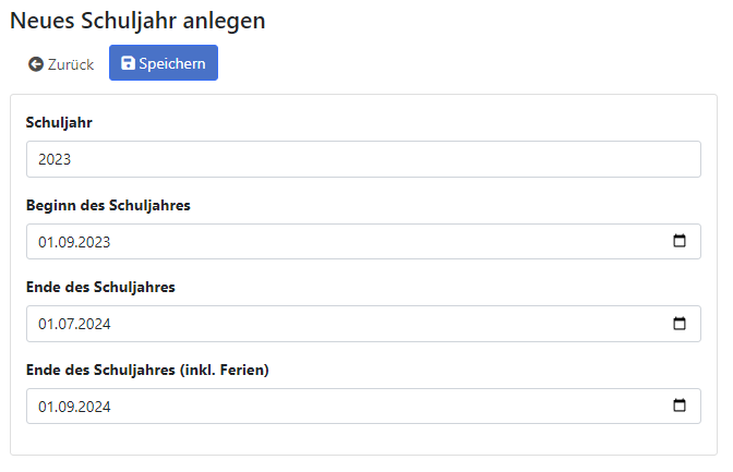 Form for creating the school year