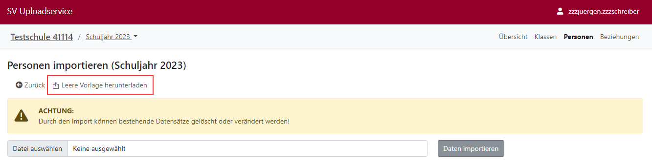 Download import template for personal data