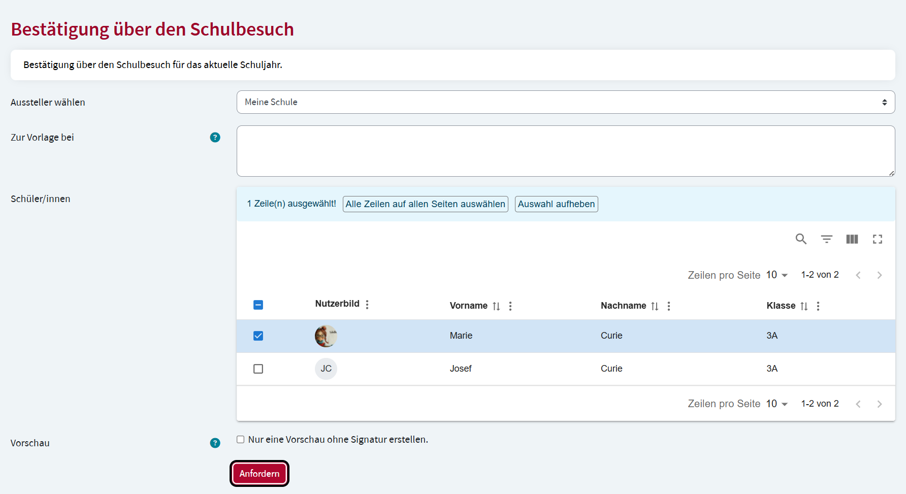 Generate confirmation of school attendance