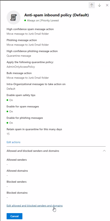Edit allowed and blocked senders and domains