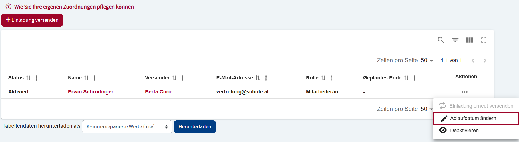 Geplanges Ende ändern
