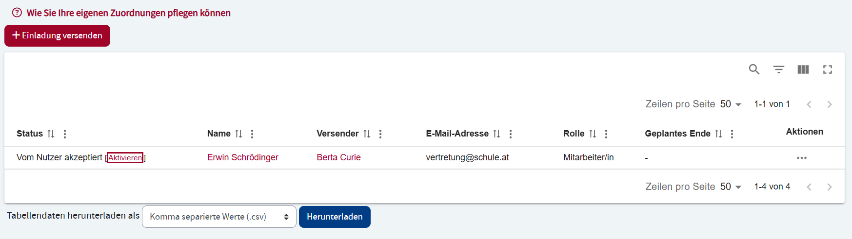 Zuordnung freischalten