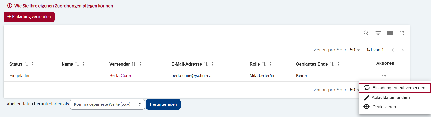 Re-send invitation email