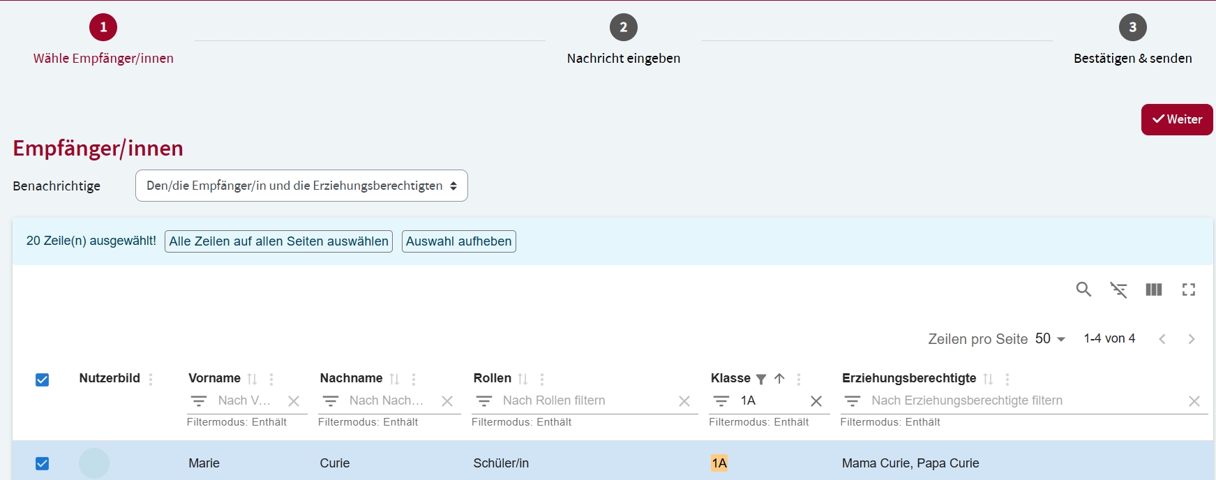 Empfänger/innen auswählen
