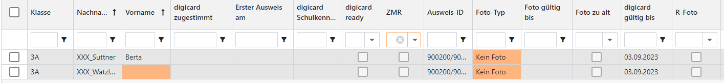 Example of a record with missing data